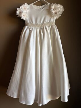 White Floral Sleeve Flower Girl or First Communion Dress
